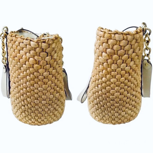 Michael Kors White Leather Santorini Raffia Large Straw Woven Tote Bag. - Picture 12 of 16